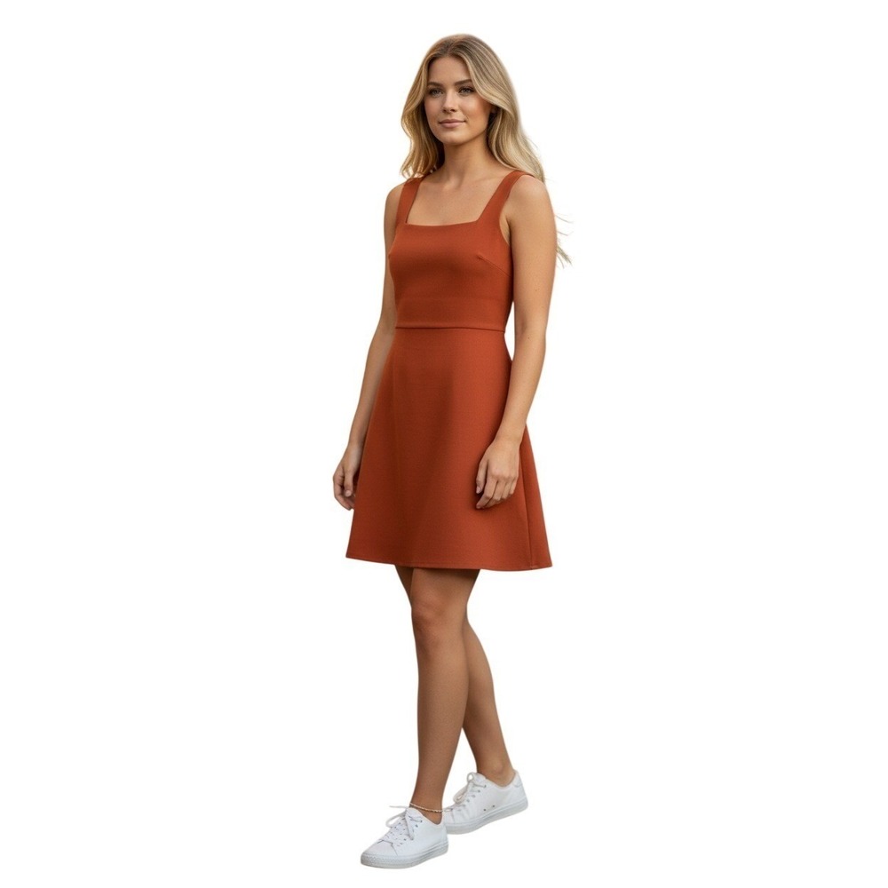 Sunday Best Aritzia Orange Square Neck Sleeveless Mini Dress Size Medium NWOT - Picture 8 of 8